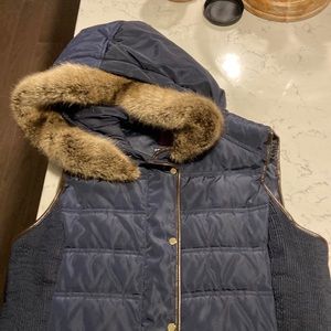 Joules Navy Blue Faux Fur Trimmed Hooded Vest